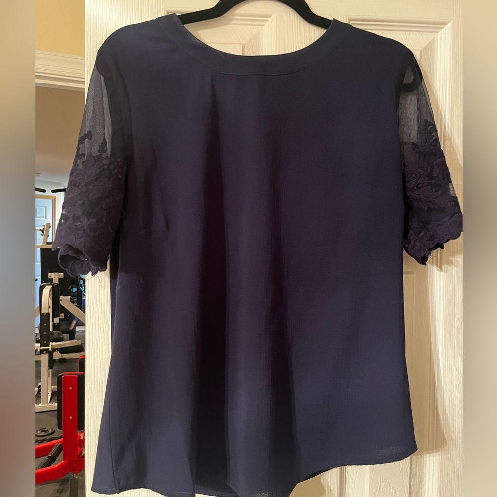 Lulu's Navy Short Sleeve Lace-Sleeve Blouse